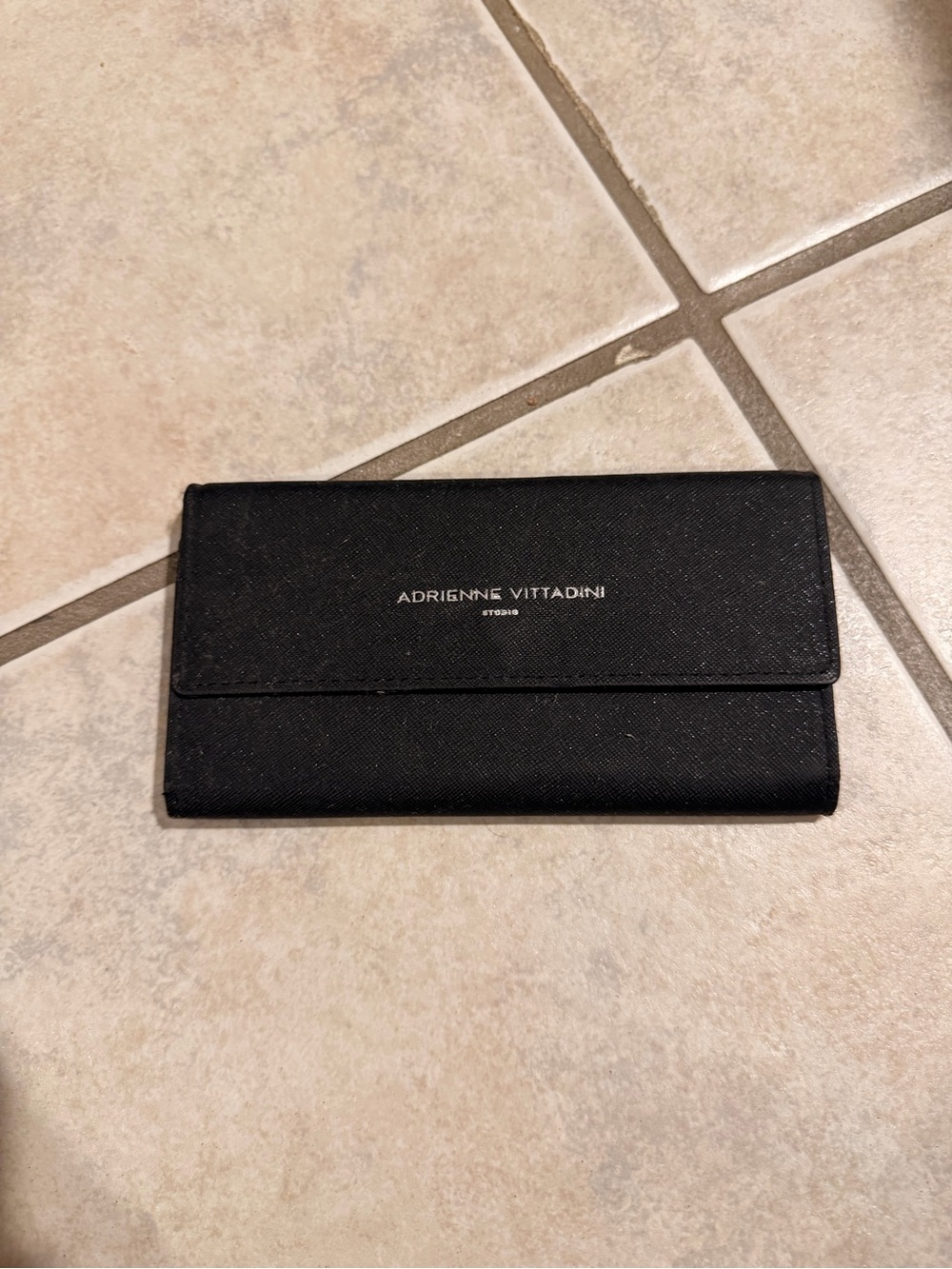 Adrienne Vittadini Black Textured Wallet with Logo